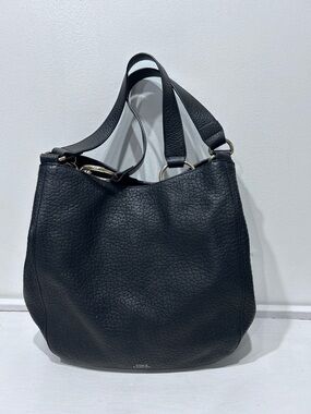 Vince Camuto Black Pebbled Leather Hobo Shoulder Bag Gold Hardware